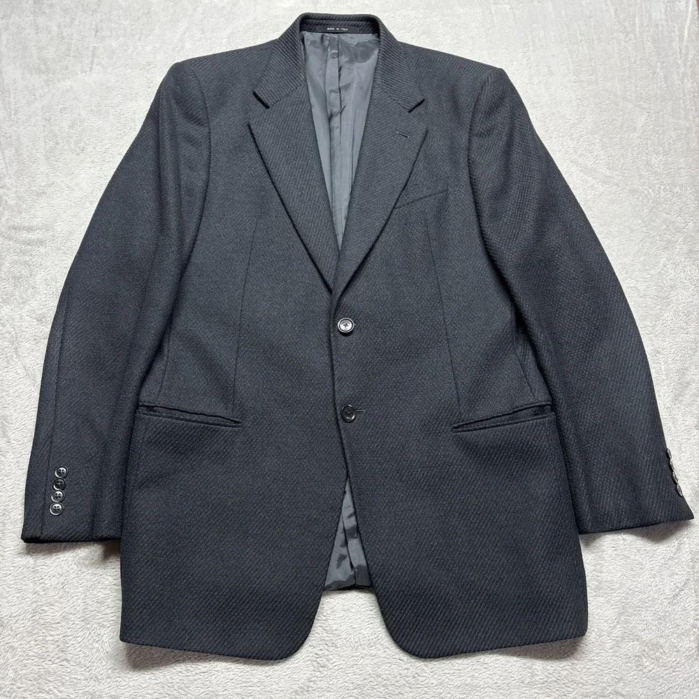 Armani Collezioni Men's Black Gray‎ Textured Stripe Blazer Suit Jacket 42L Wool